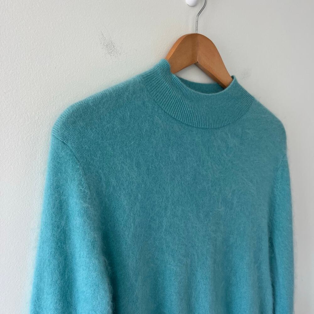 Banana Republic 100% Brushed Cashmere Mock-Neck Sweater in Aquamarine Blue Small - Picture 4 of 10